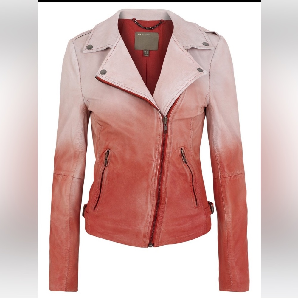 Muubaa Fornas Dip Dyed Ombré Leather Biker Jacket Coral US 6